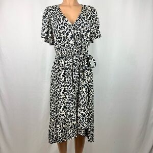 Rachel Roy Sz 0X Wrap Leopard Print Sexy Cocktail Short Sleeve Rayon Midi Dress